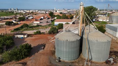 luiz eduardo magalhaes, bahia, brazil - november 30, 2024: aerial view of a silage shed for grain storage after harvest in Bahia. clipart