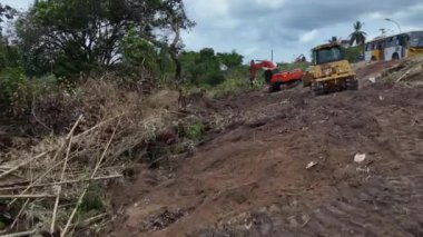 Salvador, Bahia, Brezilya - 3 Aralık 2024: Atlantik Ormanı 'nın ormansızlaştırma alanı Salvador şehrinde hafif bir demiryolu aracı inşa edilmesini gerektirir..