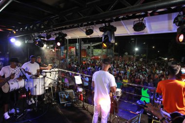 salvador, bahia, brazil - april 23, 2023: precursion band during micareta in the city of Feira de Santana. clipart