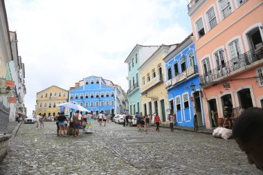 Salvador, Bahia, Brezilya - 17 Aralık 2024: Salvador şehrinin tarihi merkezinde Pelourinho 'nun hava manzarası