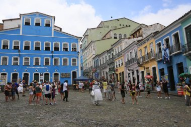Salvador, Bahia, Brezilya - 17 Aralık 2024: Salvador şehrinin tarihi merkezinde Pelourinho 'nun hava manzarası