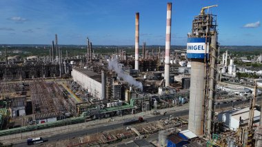 camacari, bahia, brazil - december 26, 2024: aerial view of a factory in the industrial hub of the city of Camacari. clipart