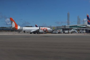 Salvador, Brezilya - 21 Mart 2025: Bahia 'daki Salvador havaalanındaki uçak önlüğü.