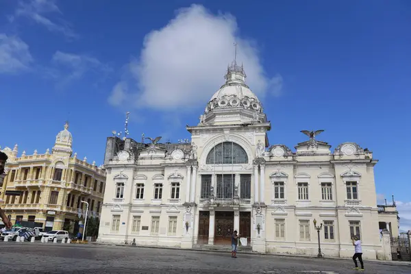 Salvador, Bahia, Brezilya - 25 Mayıs 2025: Salvador 'un tarihi merkezinde Rio Branco Sarayı manzarası.