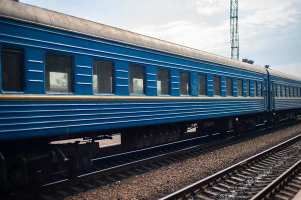 stock image Blue train on the railway station.