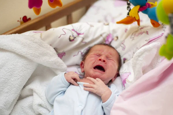 Pitiable Choro Bebê Recém Nascido Cama Fotos De Bancos De Imagens Sem Royalties