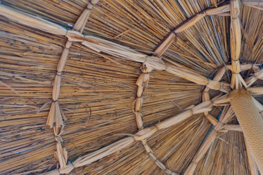 Hasır şemsiye arka planı. Boşluğu, deseni, dokuyu kopyala.