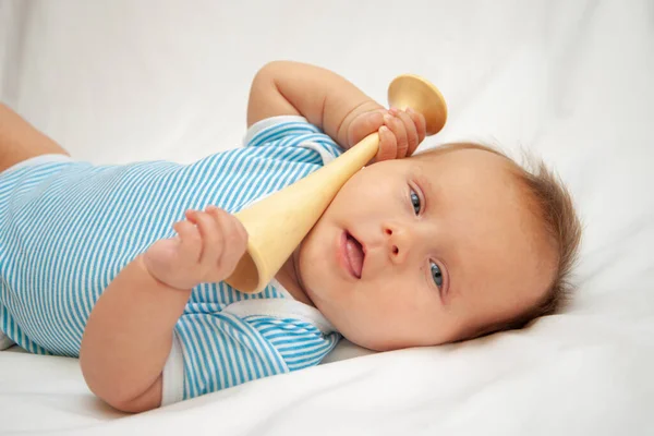 Baby Tries Hear Obstetric Stethoscope — Stock Photo, Image