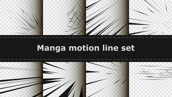 Speed Lines Manga Comic Effect Transparent Background Collection Set Cartoon — Stock vektor