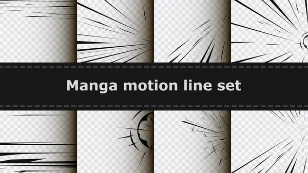 Speed Lines Manga Comic Effect Transparent Background Collection Set Cartoon — Stok Vektör
