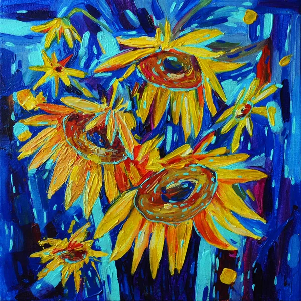 oil painting with sunflowers for background