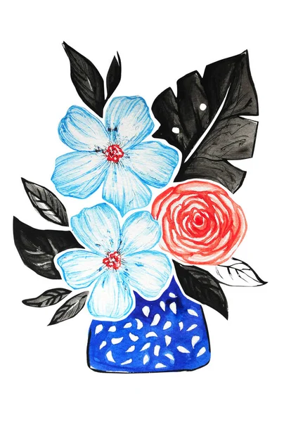 Aquarel Illustratie Van Mooie Bloemen Geïsoleerd Wit — Stockfoto