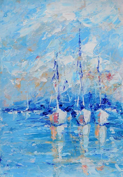 Oil Painting Yachts Background — Photo