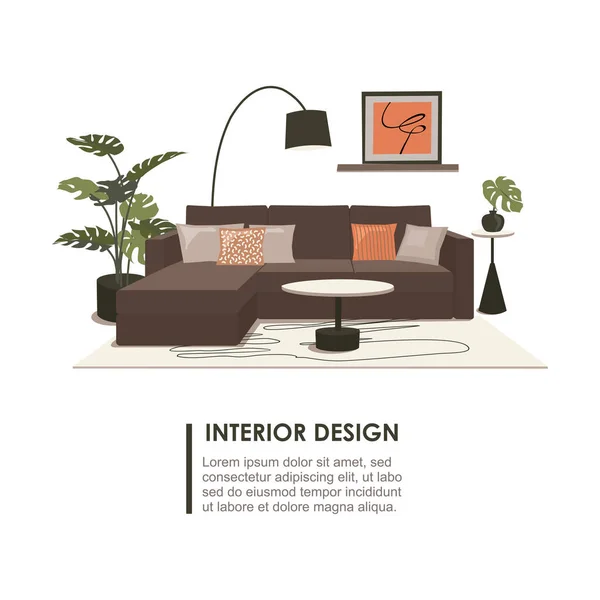 Trandy Scandinavian Modern Home Design Livingroom Interior Vector Illustration Flat — Image vectorielle