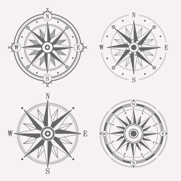 Kompass Windrose Vektor Design Element Set Vintage Navigator Icon Collection — Stockvektor