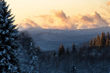 Sumava dağlarında kış manzaralı altın saat