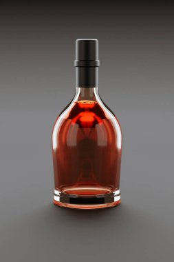 3 boyutlu görüntüleme, arka planda izole edilmiş kırmızı şaraplı koyu cam şişe..