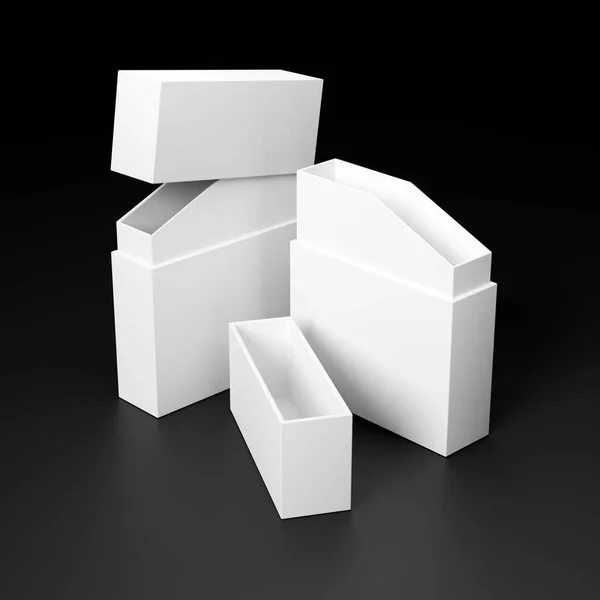 Caja Cartón Blanco Rectangular Abierta Con Tapa Sombra Aisladas Sobre — Foto de Stock
