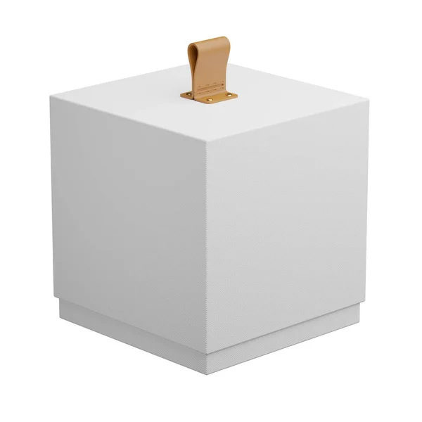 白い生地のパターンで覆われた長方形の箱は プレゼンテーション ボックスモックアップ 3Dレンダリングに適して 白の背景に美しく きれいに見えます — ストック写真
