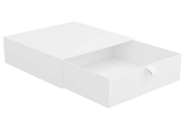 Dikdörtgen beyaz hediye kutusu deseni beyaz arka planda güzel ve temiz görünüyor, sunumlar, reklamlar, kutu modellemeleri, 3D görüntüleme için uygun.