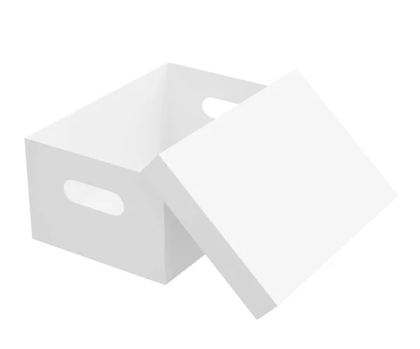 Die Weiße Rechteckige Pappschachtel Sieht Auf Weißem Hintergrund Schön Und — Stockfoto
