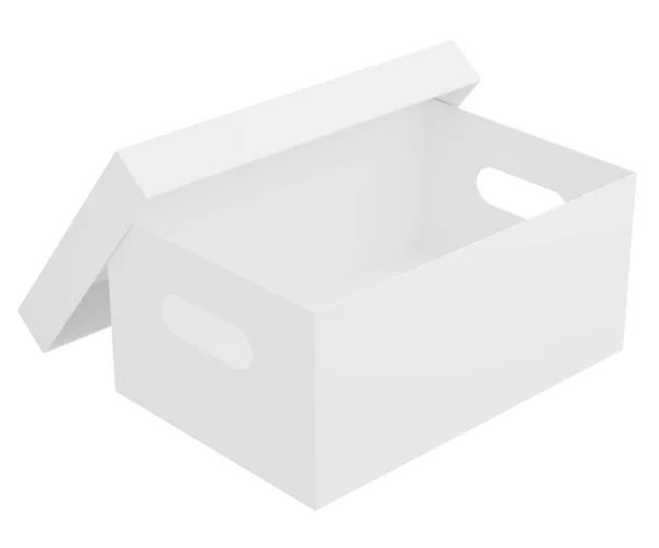Bílá Obdélníková Kartonová Krabička Vypadá Krásně Čistě Bílém Pozadí Ideální — Stock fotografie