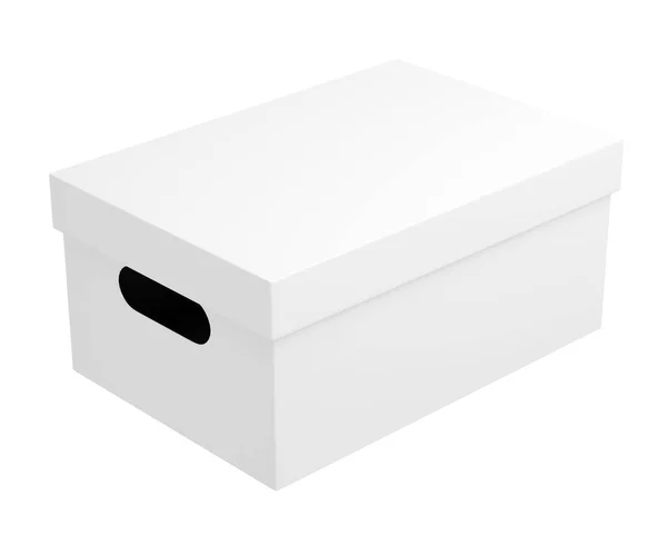 Caixa Papelão Retangular Branca Parece Bonita Limpa Fundo Branco Perfeito — Fotografia de Stock