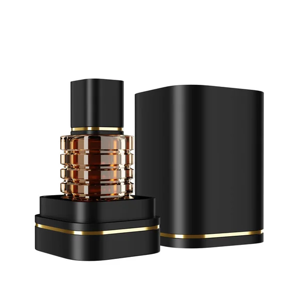 Belle Bouteille Parfum Luxe Boîte Noire Isolée Sur Fond Blanc Image En Vente