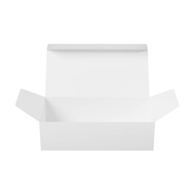Beyaz dikdörtgen karton kutu beyaz arka planda güzel ve temiz görünüyor. 3D sunum kutusu modelleme reklamları için mükemmel..