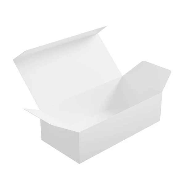 ホワイトの長方形の段ボール箱は美しく 白い背景にきれいに見え 3Dレンダリングボックスモデルの広告を提示するのに最適です — ストック写真