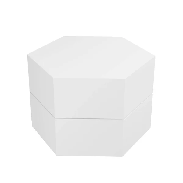 六角形の箱は美しく きれいな外観を持っており 分離された白い背景は 3Dレンダリングに非常に適しています — ストック写真