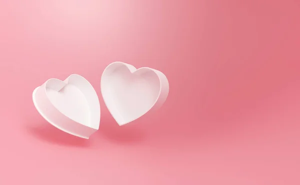 Czyste Białe Pudełko Kształcie Serca Różowym Tle Walentynki Motyw Love — Zdjęcie stockowe