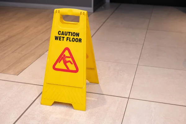 High Angle View Wet Floor Sign — Stock Photo, Image