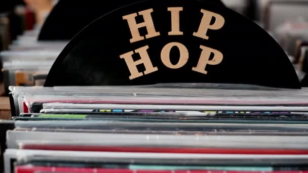 Hip Hop Vinyl Section Music Store — Stock Video