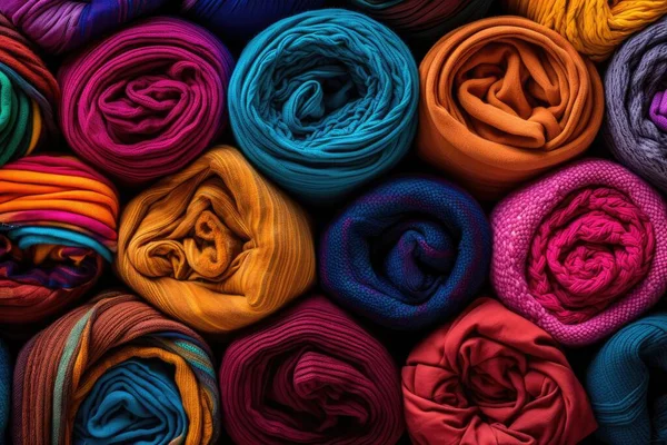 Têxtil Colorido Visto Uma Fileira — Fotografia de Stock
