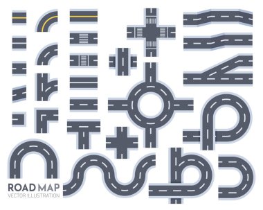 top view road elements vector for creating a route on the navigation map clipart