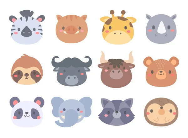 Cute Animal Cartoon Face Zoo Children Card Decoration Elements — Stock Vector