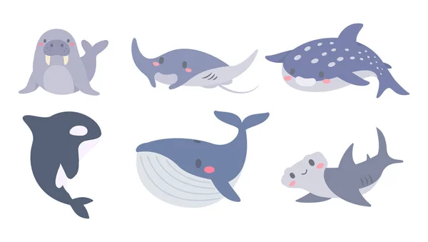 Mignonnes Créatures Aquatiques Dans Océan Éléments Pour Enfants — Image vectorielle