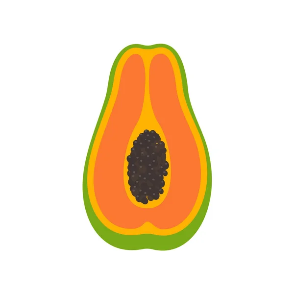 Rijp Papaya Vector Snijd Tweeën Totdat Zaden Zichtbaar Zijn Binnen — Stockvector