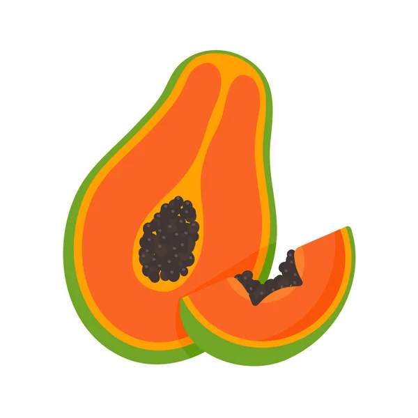 Reife Papaya Halbieren Bis Die Samen Inneren Sichtbar Sind — Stockvektor