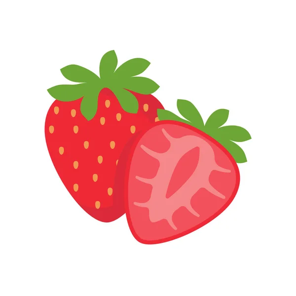 Jordgubbsvektor Sött Röd Frukt Halverad För Uppfriskande Sommarjuice — Stock vektor