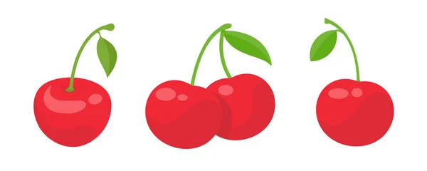 Vektor Glänsande Ljusa Röda Körsbär Citrusbär Ger Friska Vitaminer — Stock vektor