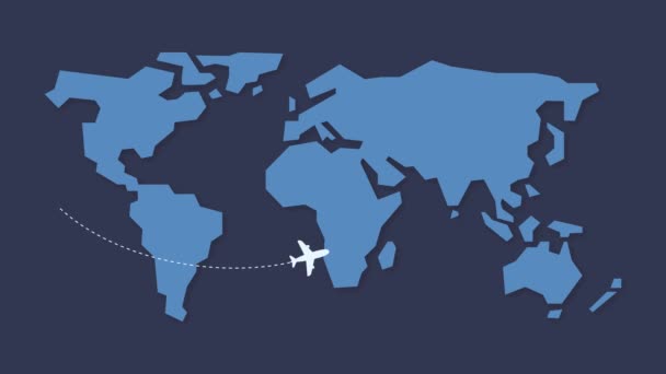 Rota Avião Avião Pairava Linha Pontilhada Viajar Redor Mundo — Vídeo de Stock