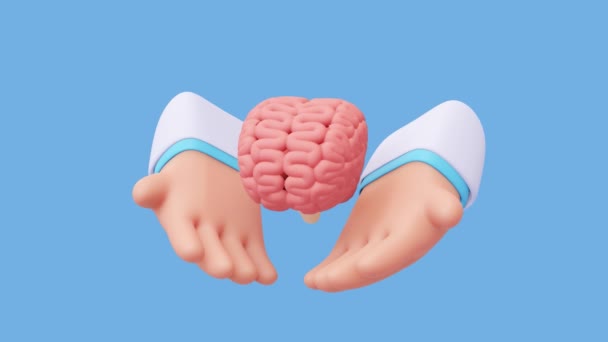 Mãos Médico Especialista Cérebro Segurando Cérebro Humano Rotativo — Vídeo de Stock