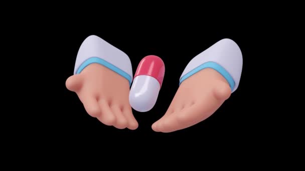 一个手握胶囊药丸的专科医生的手对于一个病人 疾病治疗概念 — 图库视频影像