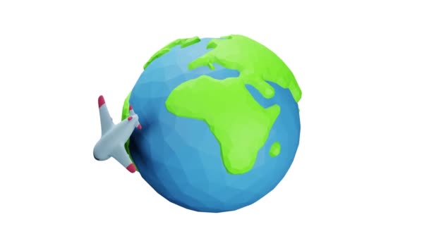 飛行機のルート 飛行機は点線でホバリングした 世界中を旅して — ストック動画