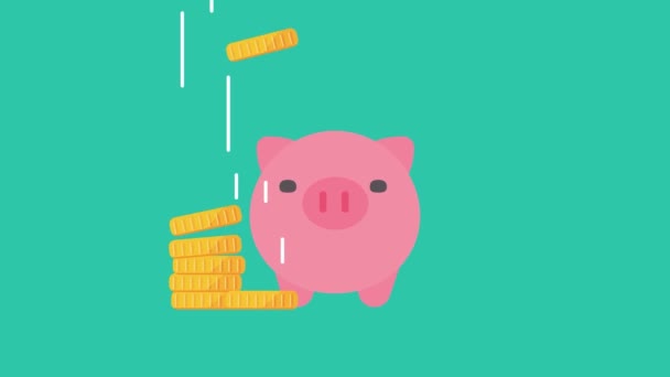 Goldmünzen Fallen Ins Sparschwein Sparen Für Den Ruhestand Animation Mit — Stockvideo