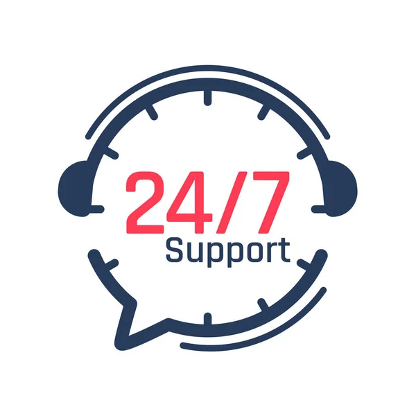 24時間サービスのアイコン お客様の問題を相談するために電話でヘッドフォントークサポート — ストックベクタ