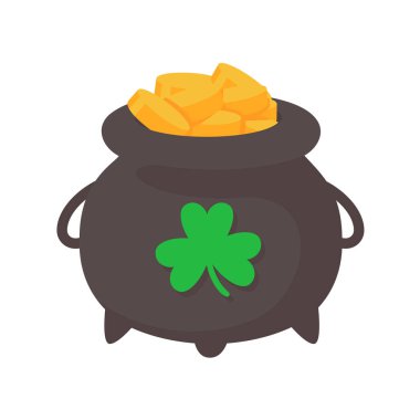 A pot that holds a lot of gold coins. Wealth concept for Saint Patrick's party