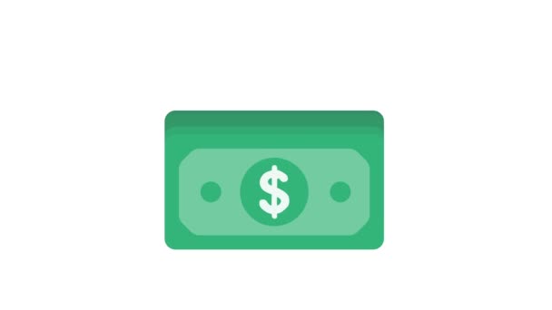 Hög Med Dollar Pengar Tecknade Gröna Sedlar Värdefull Valuta Kontanter — Stockvideo